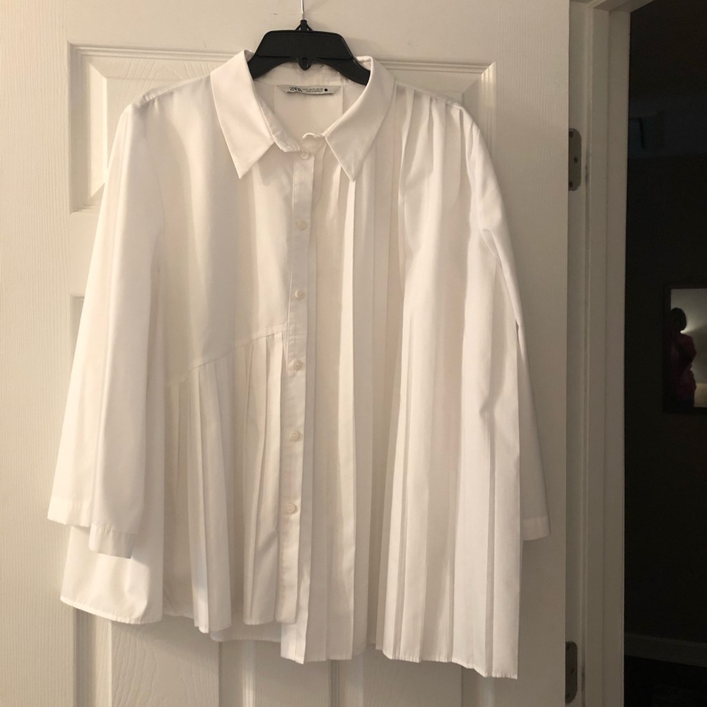 Zara White Pleat Front Shirt Size XL